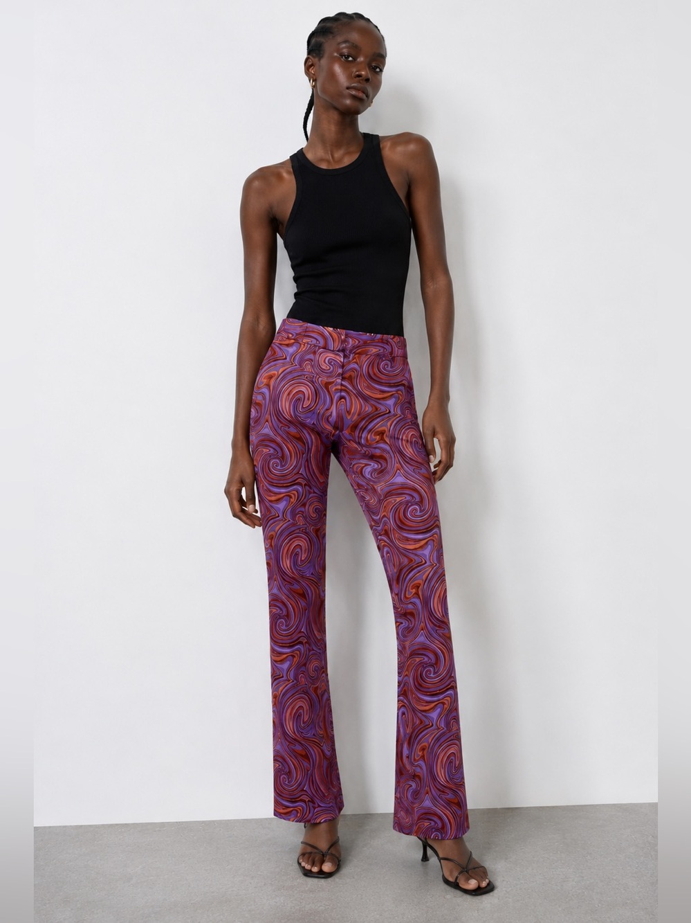 ZARA Purple & Brown Swirl Print Flare Pants – Size S